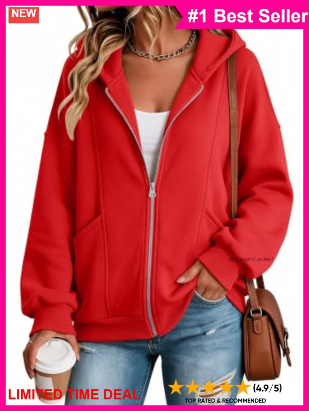 Fleece Zip Up Hoodie Oversized Sweatshirt Jacket Women's Casual